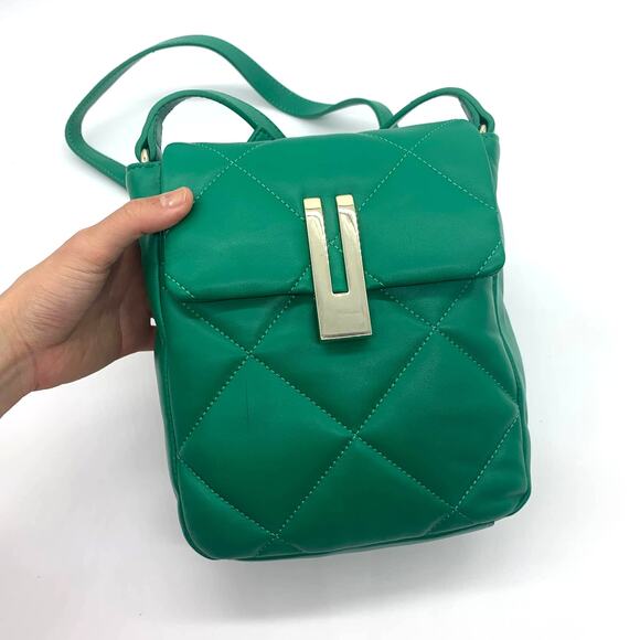 Vince Camuto Womens Purse Quilted Leather Crossbody Doty Green Color - Picture 1 of 16